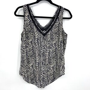 JOE'S JEANS Silk Blend Black White Chevron Print Sleeveless V-Neck Top Size XS